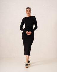 Long-Sleeve Ruched Bodycon Midi Dress