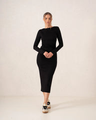 Long-Sleeve Ruched Bodycon Midi Dress - Venti