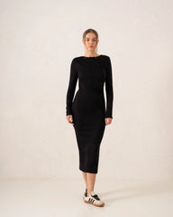 Long-Sleeve Ruched Bodycon Midi Dress - Venti
