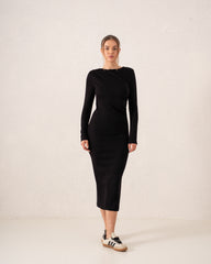 Long-Sleeve Ruched Bodycon Midi Dress