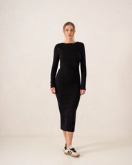Long-Sleeve Ruched Bodycon Midi Dress - Venti