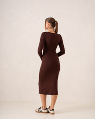 Long-Sleeve Ruched Bodycon Midi Dress