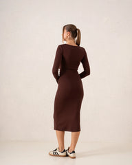 Long-Sleeve Ruched Bodycon Midi Dress - Venti