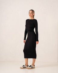 Long-Sleeve Ruched Bodycon Midi Dress