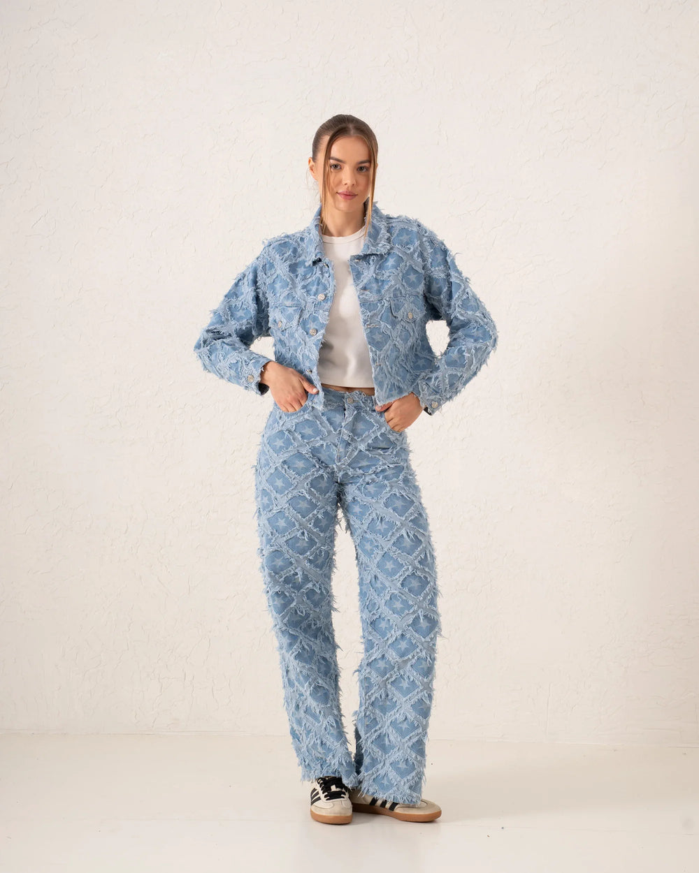 Fringed Star Patchwork Wide-Leg Denim Pants - Venti