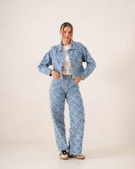 Fringed Star Patchwork Wide-Leg Denim Pants