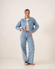 Fringed Star Patchwork Wide-Leg Denim Pants - Venti