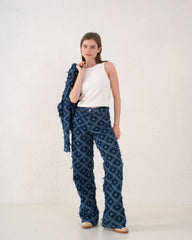 Fringed Star Patchwork Wide-Leg Denim Pants