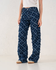 Fringed Star Patchwork Wide-Leg Denim Pants