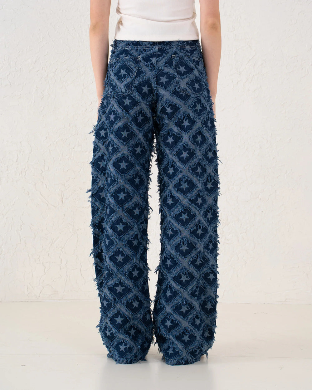 Fringed Star Patchwork Wide-Leg Denim Pants - Venti