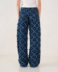 Fringed Star Patchwork Wide-Leg Denim Pants