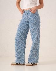 Fringed Star Patchwork Wide-Leg Denim Pants