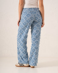 Fringed Star Patchwork Wide-Leg Denim Pants