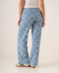 Fringed Star Patchwork Wide-Leg Denim Pants - Venti