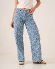 Fringed Star Patchwork Wide-Leg Denim Pants