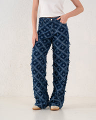 Fringed Star Patchwork Wide-Leg Denim Pants