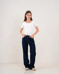 Drawstring Wide-Leg Denim Pants - Venti