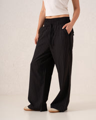 Pinstripe Wide-Leg Trousers