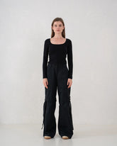 Waterproof Strap Detail Wide Leg Cargo Pants - Venti