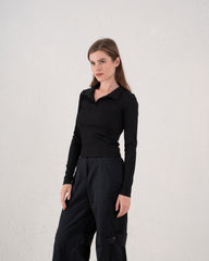 Ribbed Polo Long Sleeve Top