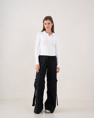 Ribbed Polo Long Sleeve Top