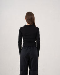 Ribbed Polo Long Sleeve Top