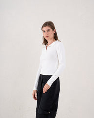 Ribbed Polo Long Sleeve Top