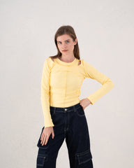 Cut-Out Seam Detail Ribbed Top