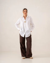 Oversized Statement Shirt With Gold Brooch Detail - Venti