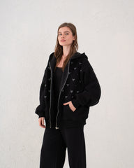 Embellished Bow Zip Hoodie