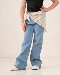 Girls flare denim pants with waist wrap