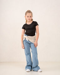 Girls flare denim pants with waist wrap