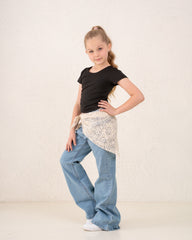 Girls flare denim pants with waist wrap