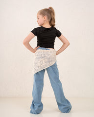 Girls flare denim pants with waist wrap