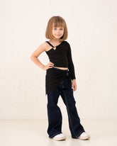 Girls flare denim pants with waist wrap