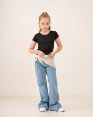 Girls flare denim pants with waist wrap