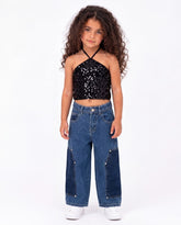 Girls' Paneled Barrel-Leg Jeans