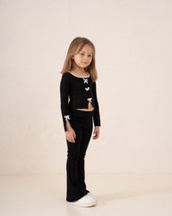 Contrast Bow Long-Sleeve Top