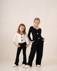 Contrast Bow Long-Sleeve Top