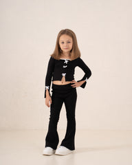 Contrast Bow Long-Sleeve Top