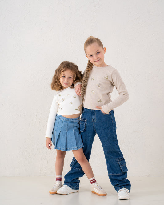 Embroidered Floral Ribbed Top