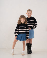 Unfinished Hem Striped Knit Sweater