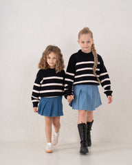 Unfinished Hem Striped Knit Sweater