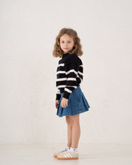 Unfinished Hem Striped Knit Sweater