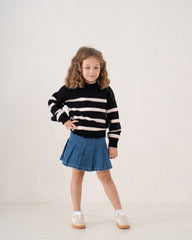 Unfinished Hem Striped Knit Sweater