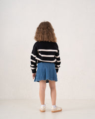 Unfinished Hem Striped Knit Sweater