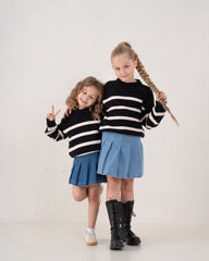 Unfinished Hem Striped Knit Sweater