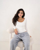 Off White Crew Neck Fitted Top - Venti