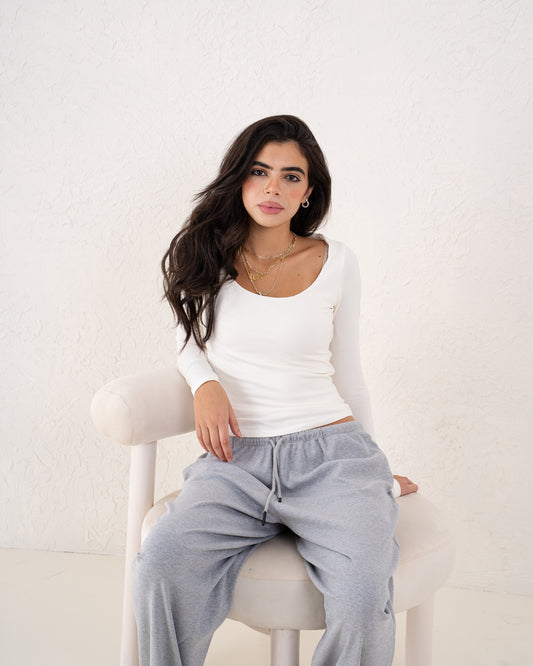 Off White Crew Neck Fitted Top