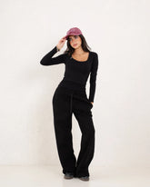 Black Crew Neck Fitted Top - Venti